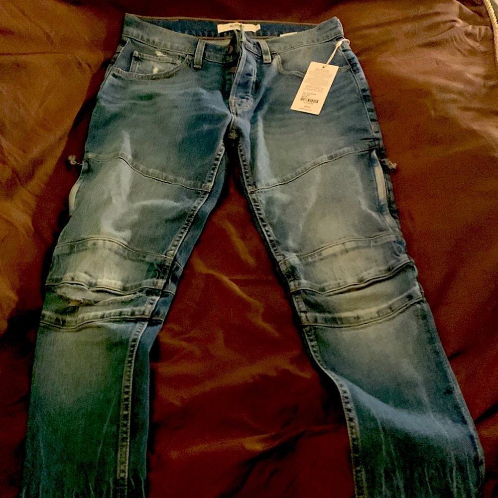 Hudson Moto skinny jeans with cool details and secret zippered pockets at knee